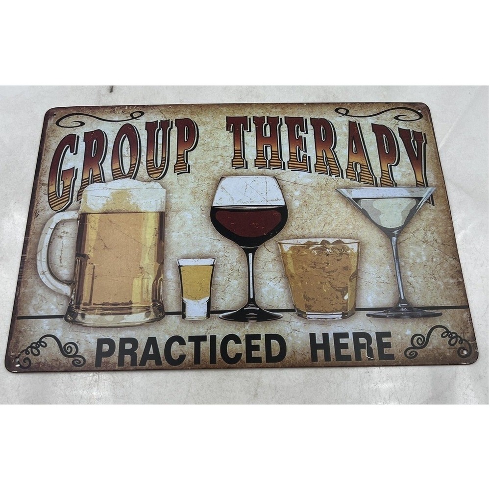 Metal Tin Sign Group Therapy Practiced Here Vintage Bar Decor 12x8 Wall Plaque
